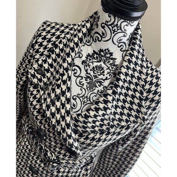 Guess Womens Houndstooth Wool Blend Lined Pea Coat 90's Small Preppy Clueless - Picture 3 of 13